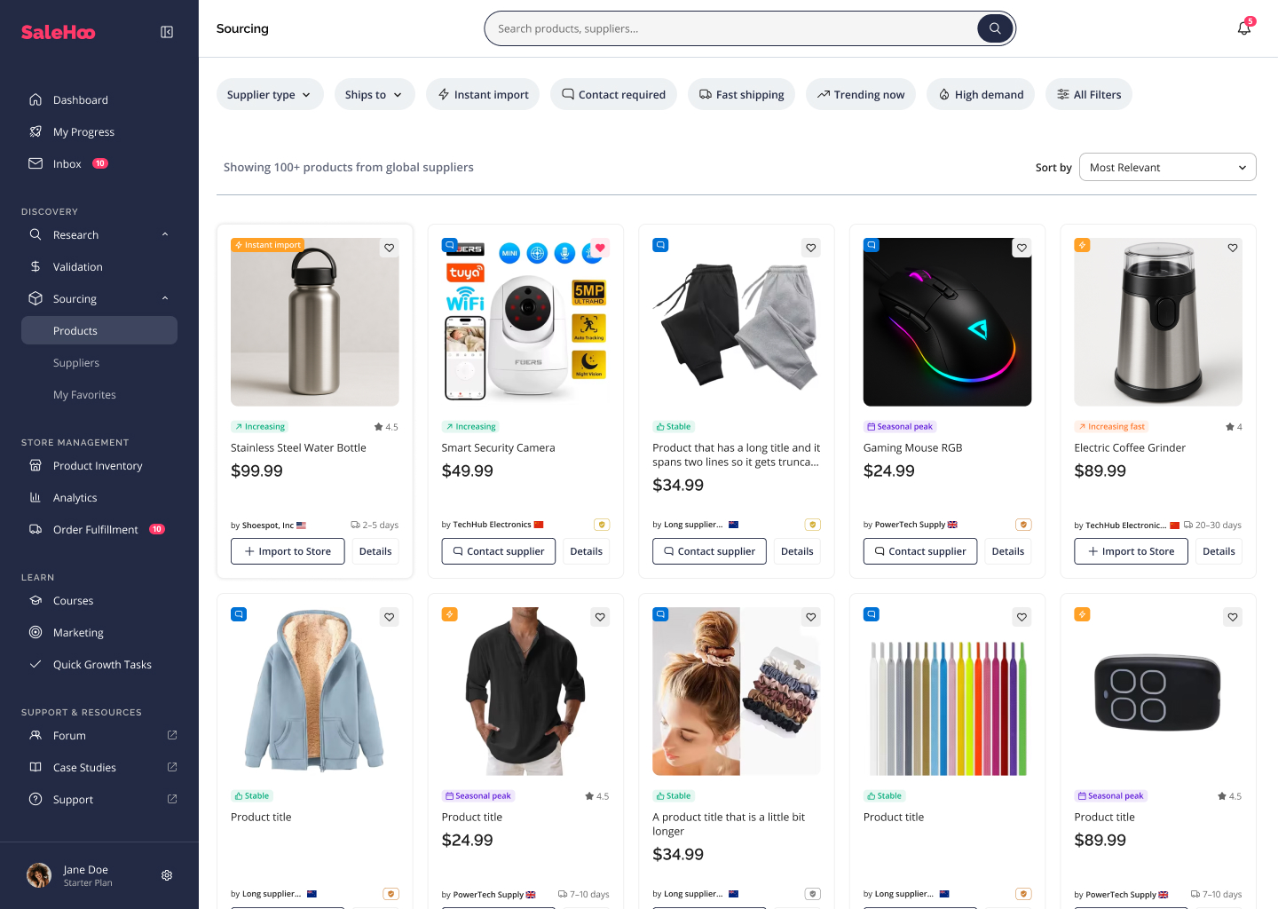 Búsqueda de productos en SaleHoo
