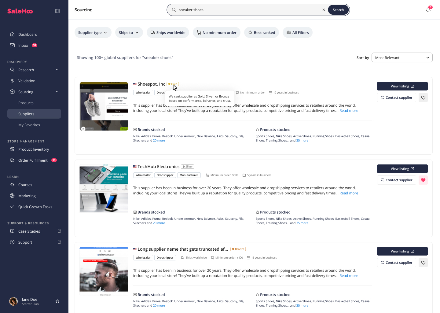 Lista de proveedores en SaleHoo