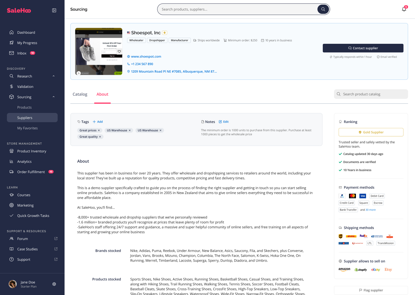 Perfil de proveedor dentro de SaleHoo